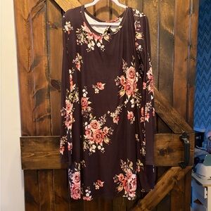 Floral Long Sleeve Dress with keyhole detail